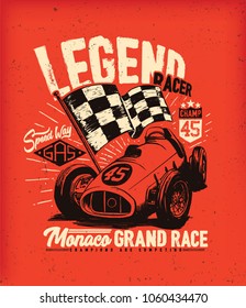 Vintage Car Race. Tee Print Design
