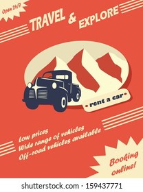 Vintage car rental flyer or leaflet design with space for text