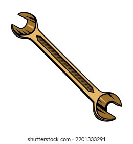 Vintage car repair element. Tools, retro chrome engine, wrenches concept. Vector illustrations for garage or motor mechanic service concept