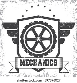 Vintage car repair service logo on white background. Vector illustration.