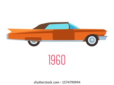 Vintage car, retro vehicle of 60s, 1960s transport isolated model icon vector. Transportation and automobile industry evolution stage, motorcar historical symbol. Classic auto rarity, mechanic system