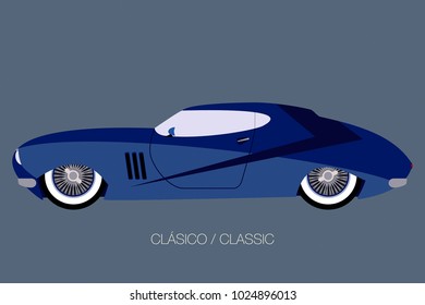vintage car, side view, flat design style
