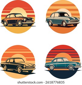 Vintage car Silhouette on Retro Vintage Background Vector Art Illustration T-shirt Design