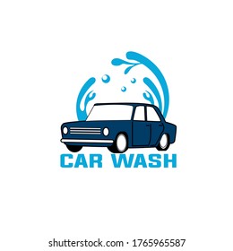 Vintage car silhouette surrounded by water drops with text fit for car wash logo isolated on white background. Vector illustration