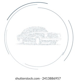 The vintage car symbol filled with dark blue dots. Pointillism style. Vector illustration on white background