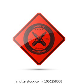 Vintage car symbols. Car service icon, vehicle sale retro label. Auto car related signs and symbols, various design ribbons emblems. Logo shop sale auto parts, repair vehicle. Automobile workshop logo