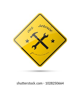 Vintage car symbols. Car service icons, vehicle sale retro labels. Auto car related signs and symbols, various design ribbons emblems. Logo shop sale auto parts, repair vehicle. Automobile workshop