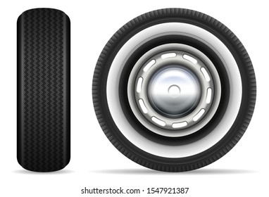 Vintage car tires isolated on white background vector illustration