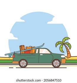 Vintage car travel illustration background