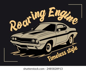 Vintage car t-shirt design, roaring engine, timeless style