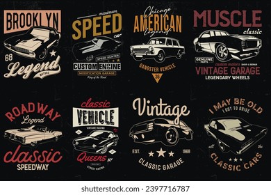 Camisetas de auto antiguas Diseña un paquete. Camiseta de autos clásicos americanos.