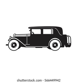 Vintage car vector icon. Limousine sedan type old timer from 1930s. Transport or vehicle design template.