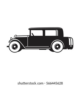 Vintage car vector icon. Sedan type old timer from 1930s. Transport or vehicle design template.