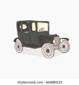 Vintage car vector illustration. Black car isolated on the light background