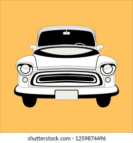 Vintage Car ,vector Illustration , Lining Draw , Front View