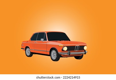 Vintage Car vector illustration, Orange sports car