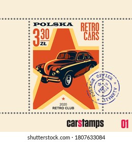 Vintage Car Vektor Briefmarke