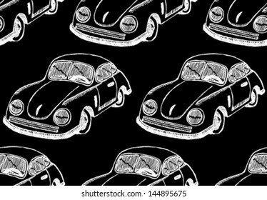 Vintage car, vector seamless pattern