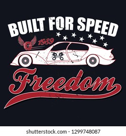 Vintage car and  wheel illustration for t shirt and other uses