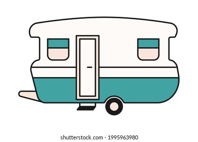 Vintage caravan trailer for camping and travel in vector icon