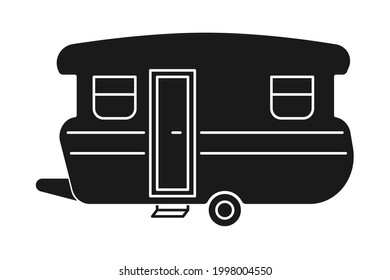 Vintage caravan trailer for camping and travel in vector icon