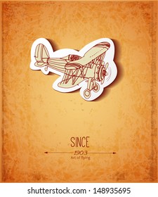 Vintage card with airplane . Place for your text. Vector illustration. 