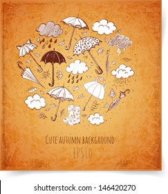 Vintage Card with autumn objects. Vector illustration. 