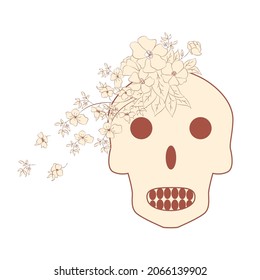 Vintage Card with Beige Skull and Flowers. Day of the Death