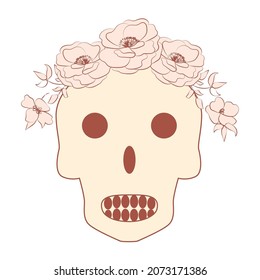 Vintage Card with Beige Skull and Flowers. Day of the Death