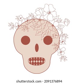 Vintage Card with Beige Skull and Flowers. Day of the Death