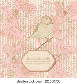 Vintage card with a bird. Retro background