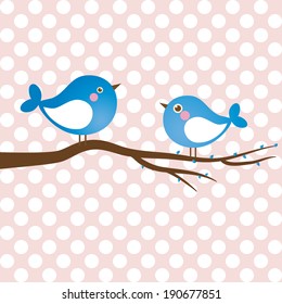 Vintage card with birds on the tree branch for your design