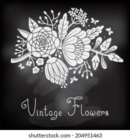 Vintage card with a blossoming branch. Vector illustration.