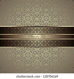 Vintage card with a border on seamless damask wallpaper