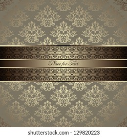 Vintage card with a border on seamless damask wallpaper