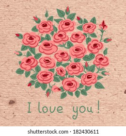 Vintage card with a bouquet of roses. Bridal bouquet. Vector illustration.