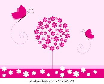 Vintage card with butterfly and flowers