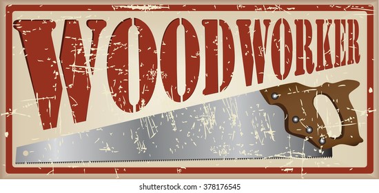 Vintage card carpenter. The card text and image saws for working with wood.