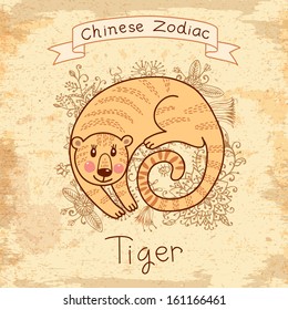 Vintage card with Chinese zodiac - Tiger