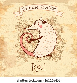 Vintage card with Chinese Zodiac - Rat