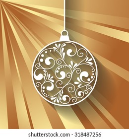 Vintage card with Christmas ball on golden background. vector illustration.