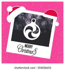 Vintage card with Christmas balls. vector illustration. photo frame with Santa Claus Hat and creative typography in footer on glowing Vector background