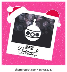 Vintage card with Christmas balls. vector illustration. Picture frame with Santa Hat