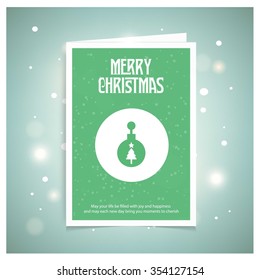 Vintage card with Christmas balls. vector illustration, Green book title with snowflake Greeting card big icon Background template. Vector illustration