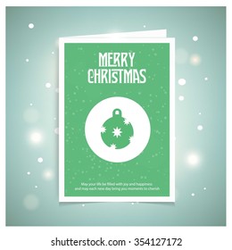 Vintage card with Christmas balls. vector illustration, Green book title with snowflake Greeting card big icon Background template. Vector illustration