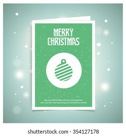 Vintage card with Christmas balls. vector illustration, Green book title with snowflake Greeting card big icon Background template. Vector illustration