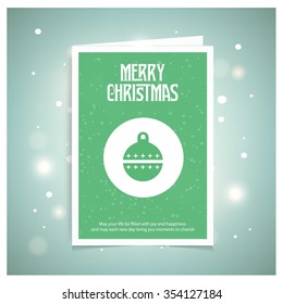 Vintage card with Christmas balls. vector illustration, Green book title with snowflake Greeting card big icon Background template. Vector illustration