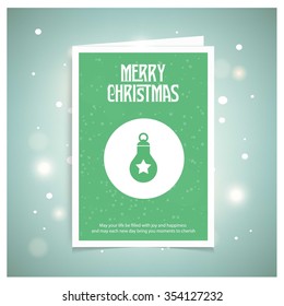 Vintage card with Christmas balls. vector illustration, Green book title with snowflake Greeting card big icon Background template. Vector illustration