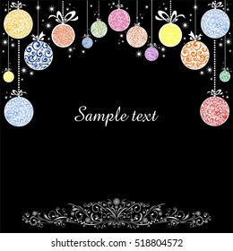 Vintage card with Christmas balls. vector illustration