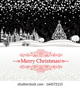 Vintage card with Christmas  Landscape. vector illustration 